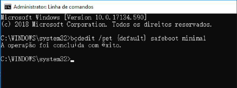 digite bcdedit minimal