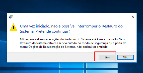 Clique em Sim para concluir