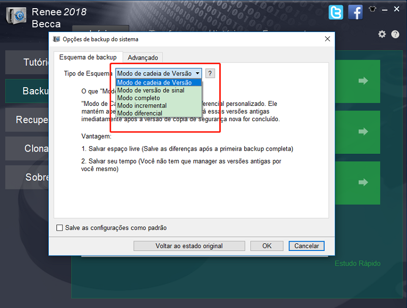 diferentes modos de backup