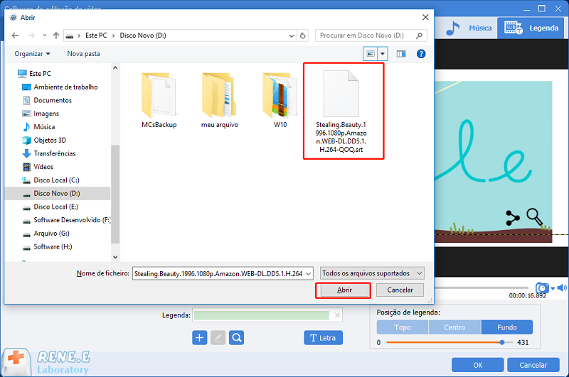 clique em abrir para carregar legenda