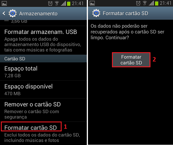 formatar cartão SD para resolver celular não reconhece cartão de memória