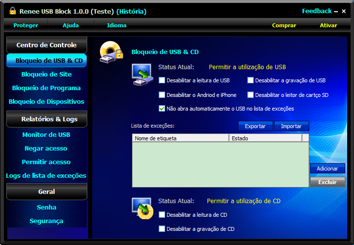 Bloqueio de usb e CD
