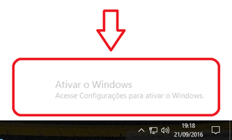 marca d'água indicando a ativação do Windows