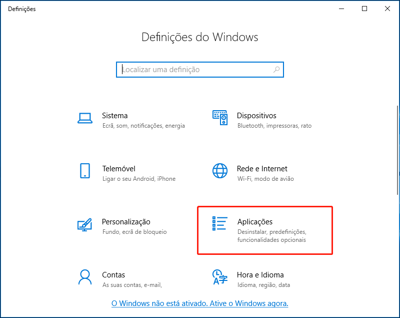 clique em Aplicações