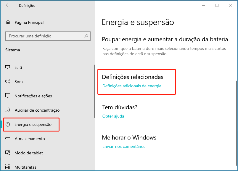 Definições adicionais de energia