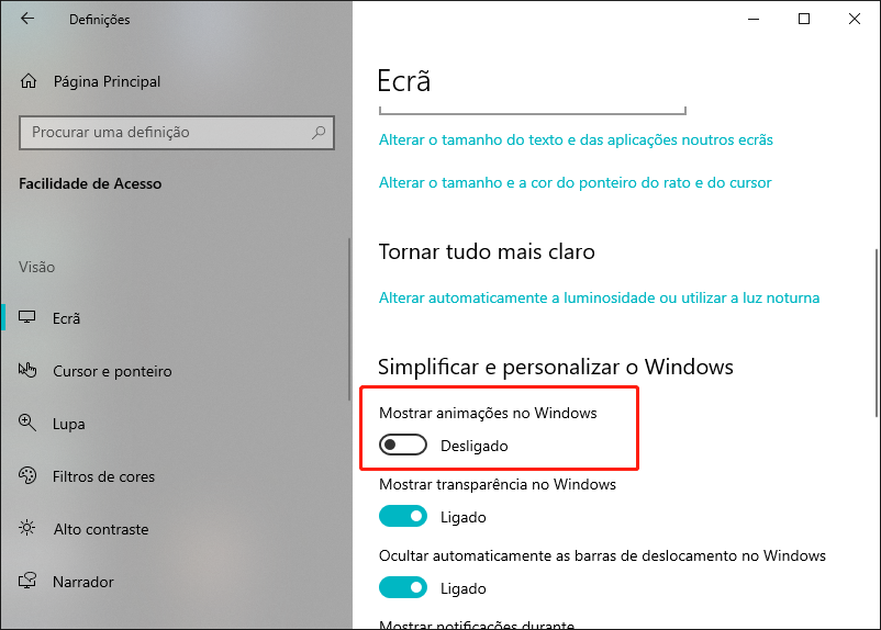 Mostrar animações no Windows