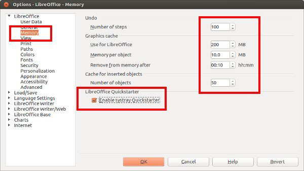 Modifique alocação da memória de LibreOffice 