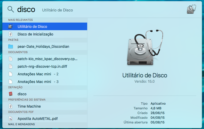 Utilitário de Disco no mac