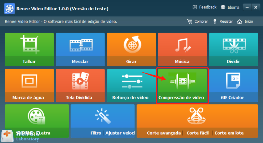 clique para abrir a compactação de vídeo no renee video editor