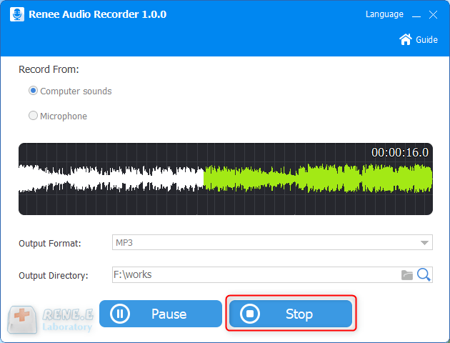 Parar gravação de áudio