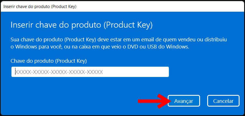 insira uma chave de produto no Windows