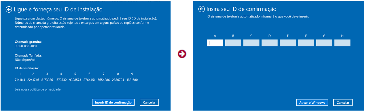 slui 4, Windows, ligue e forneca seu ID de instalacao