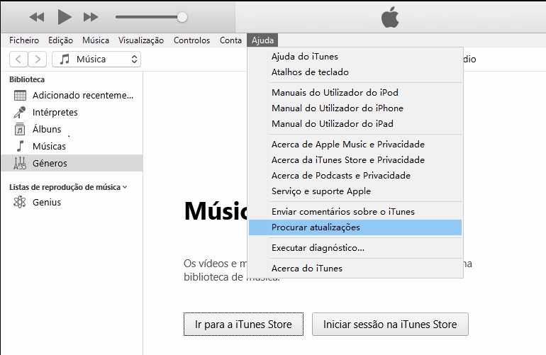 itunes Procurar atualizações