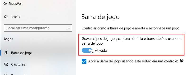 Desative e ative as opções da barra de jogos do Xbox