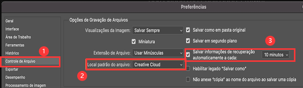 photoshop Opções de armazenamento de arquivos PS