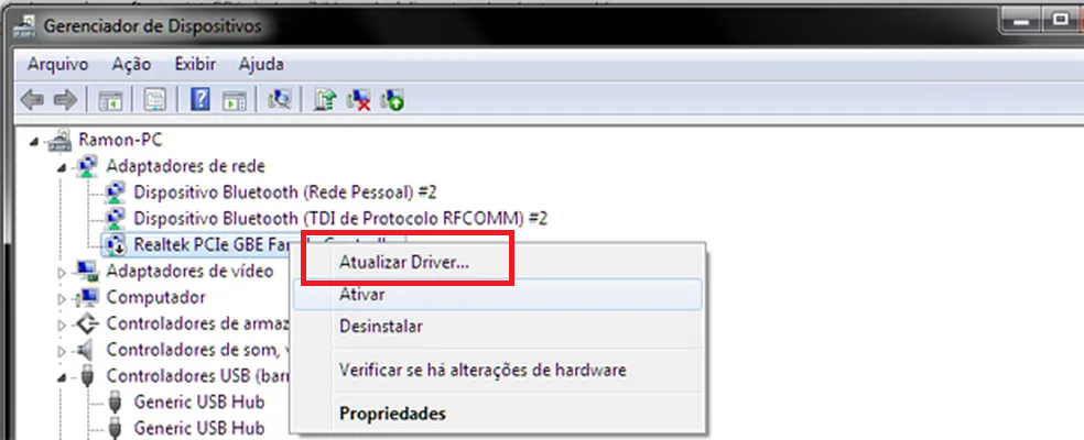 Windows atualizar driver adaptador de rede