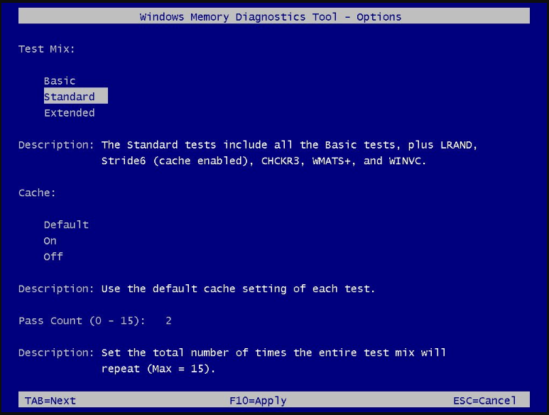 habilitar cache Windows memtest