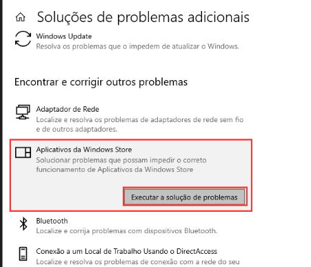 Solução de problemas da Windows Store