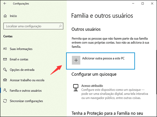 Clique para adicionar outras pessoas a este computador