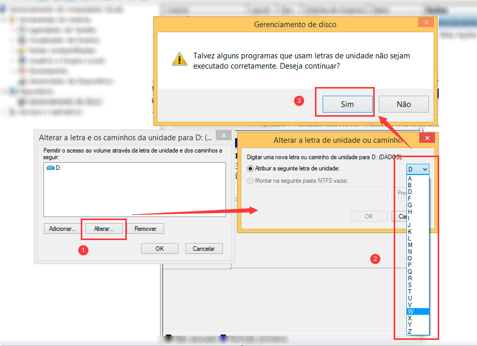 Alterar letra de unidade e caminho...