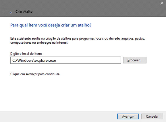 criar atalho Explorer