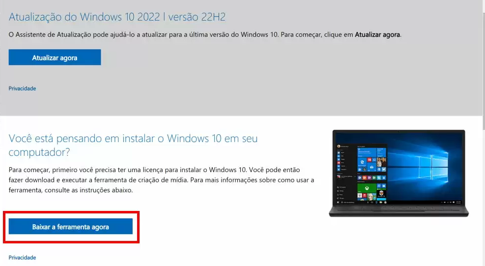 Baixe Windows 10 Baixe a ferramenta agora