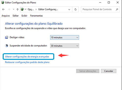 Alterar configurações avançadas de energia