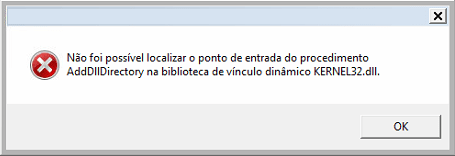 Não é possível localizar o ponto de entrada do programa na biblioteca de vínculo dinâmico KERNEL32.dll