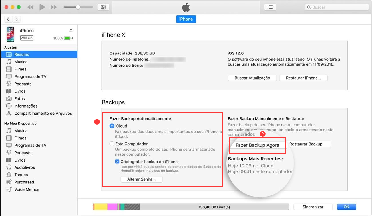 fazer backup do iphone com o itunes antes de atualizar para o ios13