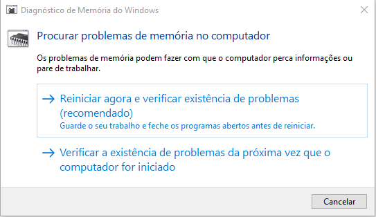 Reinicie agora e verifique se há problemas mdsched.exe