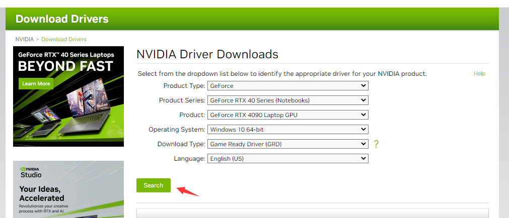 NVIDIA procura manualmente por drivers