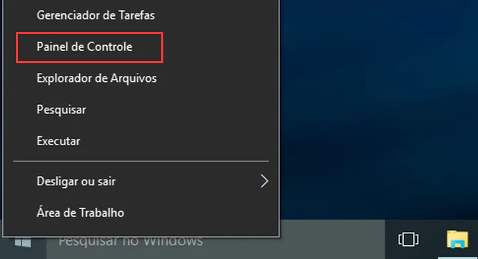 clique com o botão direito no botão Iniciar selecione configurações