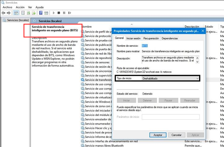 Propriedades do serviço de transferência inteligente em segundo plano