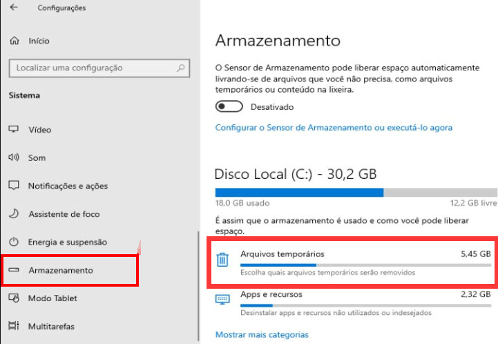 Windows armazenar arquivos temporários