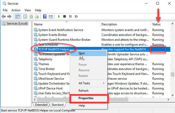 serviço TCP IP NetBIOS Helper