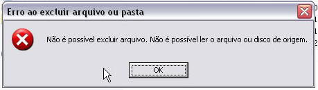 Não é possível excluir o arquivo Não é possível ler o arquivo de origem ou o prompt do disco