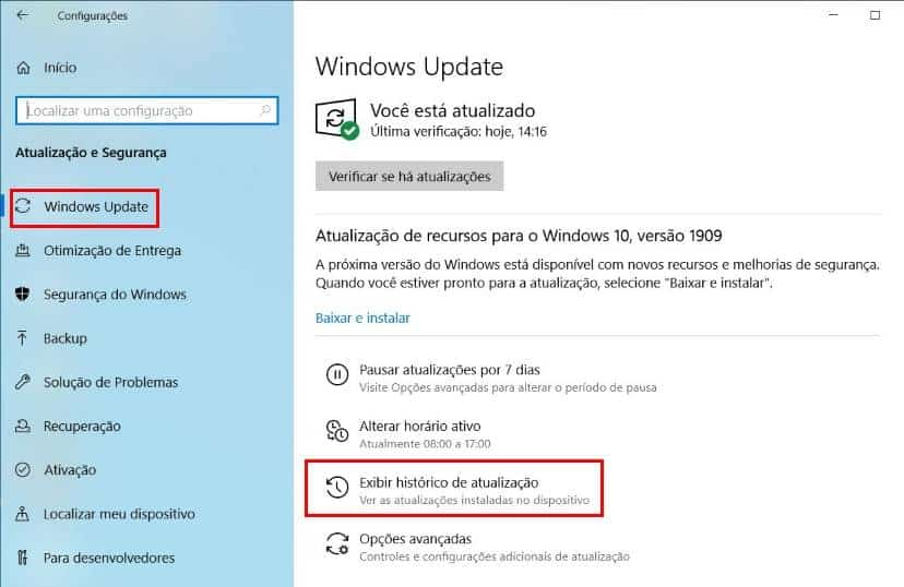 atualização do windows Histórico