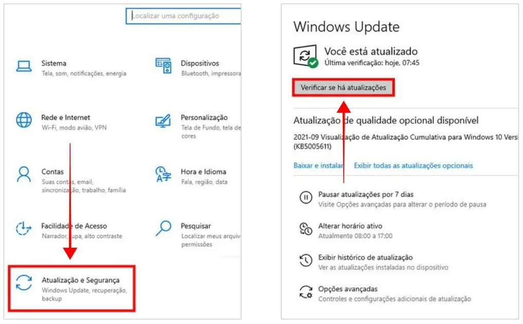 Windows update configuration procurar atualização do windows