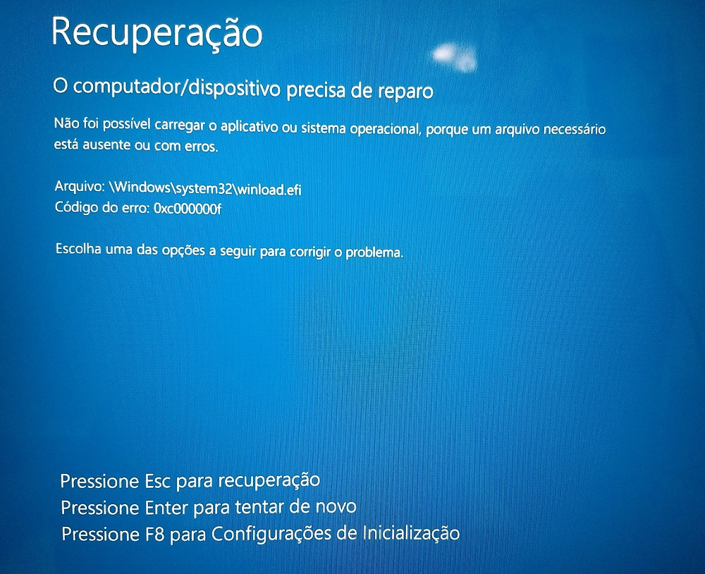 xc000000f, Erro ao solicitar winload.exe está faltando ou contém erros