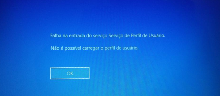 O serviço de perfil de usuário falhou ao fazer login