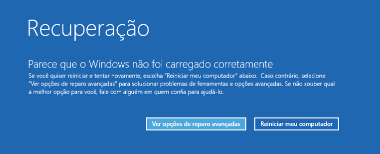 Clique para ver as opções avançadas de reparo Windows