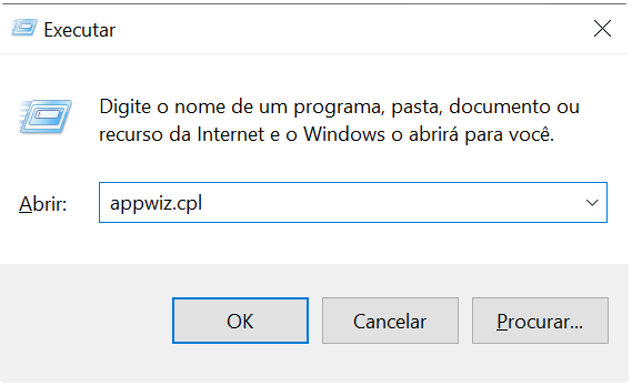 execute Digite appwiz.cpl