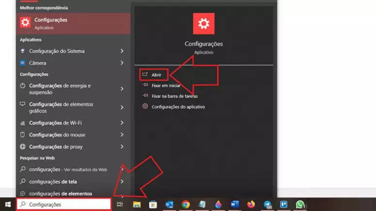 Abra o aplicativo de configurações, WIndows