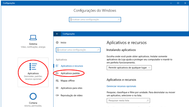 Windows encontra aplicativo padrão aberto