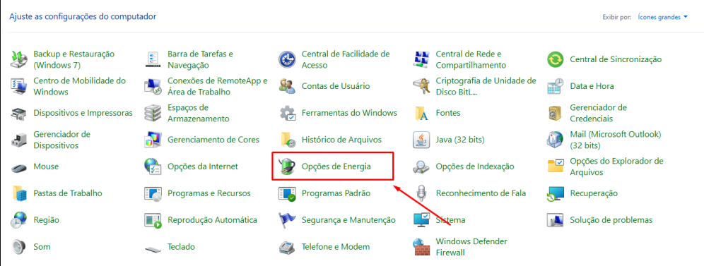 opcoes de energia Windows 10