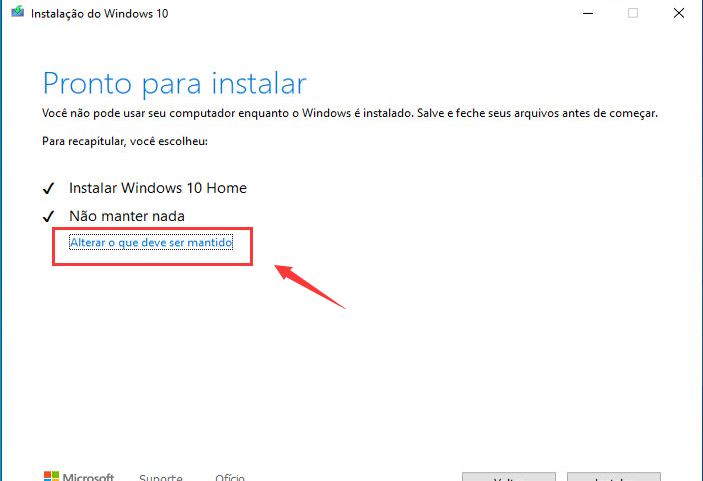 manter meus arquivos, instalação do Windows 10