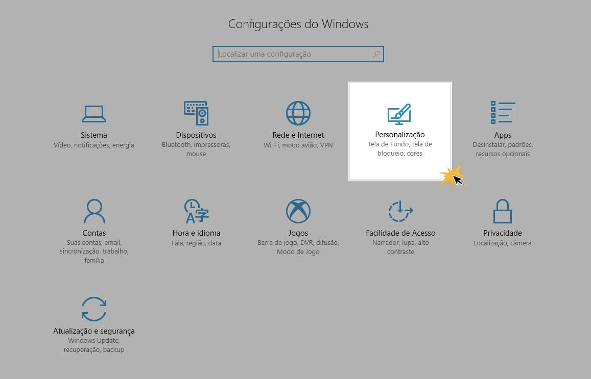 personalização de configurações do windows