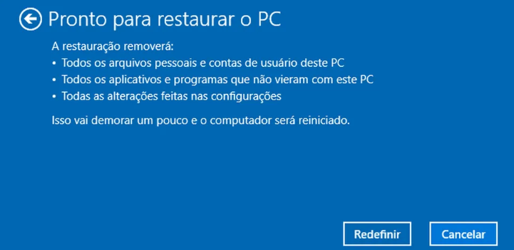 redefinir este PC, confirmar