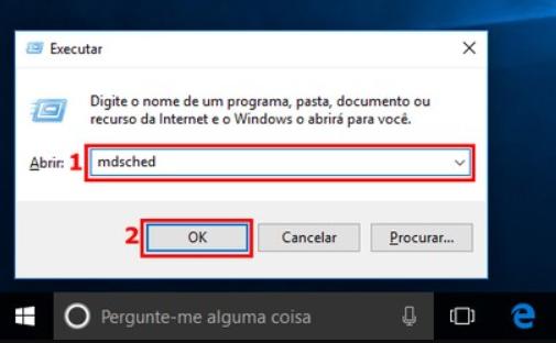Digite o comando para abrir a ferramenta de diagnóstico de memória do Windows