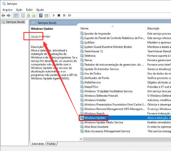 iniciar o serviço Windows Update
